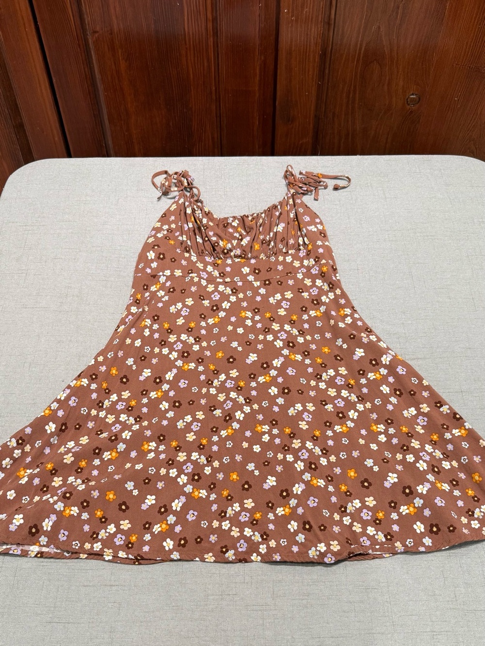 LA Hearts Brown White Floral Mini Dress Dainty Spaghetti Strap size Small (28-13